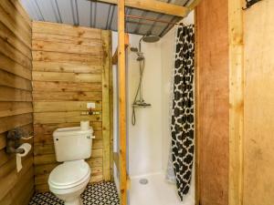 a bathroom with a toilet and a shower at The Moroccan Bell Tent in Newbury +21 photos