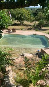 a large swimming pool in a yard with trees at Villa Virgen De La Gracia in Tobatí