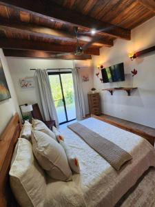 a bedroom with a large bed and a television at Brisal Mountain Retreat in Jarabacoa