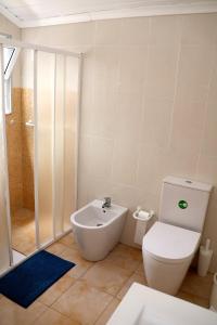 a bathroom with a toilet and a shower and a sink at Recanto do Capucho in Conceição +37 photos