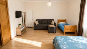 a living room with a couch and a bed at Tuz House R7 in Bakuriani