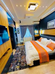 a bedroom with a large bed and a television at Armacruz Luxury Hotel And Apartment in Warri Airport +19 photos