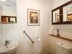 a bathroom with a white toilet and a sink at Willow Cottage in North Lydbury +29 photos