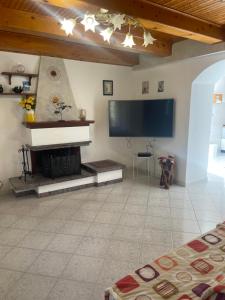 a living room with a flat screen tv and a fireplace at Casa dolce casa in Gorfigliano