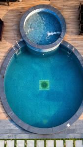 an overhead view of an empty swimming pool at Savanna Farm in Nagpur
