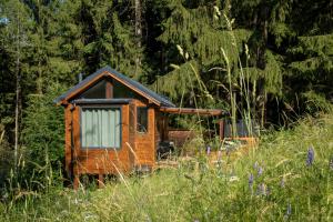 a small house in the middle of a field at Glamping Walden in Nový Hrozenkov