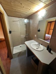 a bathroom with a sink and a shower at Hogar del Sol in Pamplona
