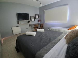 a room with two beds and a flat screen tv at Dos Lapachos in San Fernando del Valle de Catamarca +7 photos