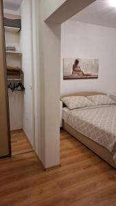 a bedroom with a bed and a painting on the wall at Apartman Natali in Buzdohanj