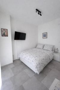 a bedroom with a bed and a flat screen tv at Venera Rooms in Caltanissetta