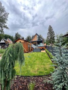 a house with a green yard with a house at Lipno View Jenišov in Jenišov
