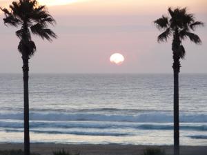 two palm trees on the beach at sunset at Dorna Vella in Valdoviño