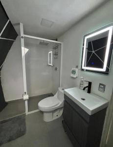 a bathroom with a white toilet and a sink at Glamping Tlaconal in Oaxtepec