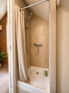 a shower with a shower curtain in a bathroom at La haute république in Brive-la-Gaillarde