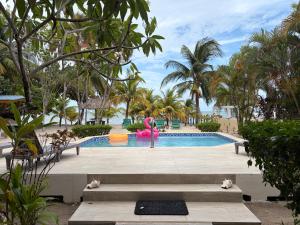 a pool with a pink flamingo in a resort at Beachfront Bungalow-Pool & Oceanfront-Views-Golf in Seine Bight Village +71 photos