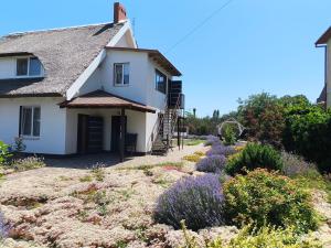 a house with a garden of purple flowers at Eco House in Chornomorsk