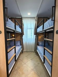 a room with three bunk beds in it at Mickey central 2 hostel in Ulaanbaatar