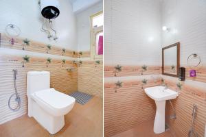 two pictures of a bathroom with a toilet and a sink at Shiwalik Hills in Shimla