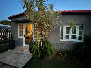 a house with a palm tree in front of it at Isla Verde By The Beach Guest House in San Juan