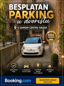 a poster of a car parked in front of a building at Wonderland spa free parking in Niš