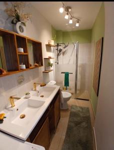 a bathroom with a sink and a toilet and a shower at L'Escale Orléans Chambres d'hôtes in Orléans