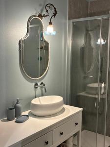 a bathroom with a sink and a mirror at MaVa' Country House in Castelnuovo Bocca dʼAdda