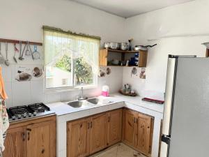 a kitchen with a sink and a refrigerator at Alojamiento Wilkenia in Ochoa