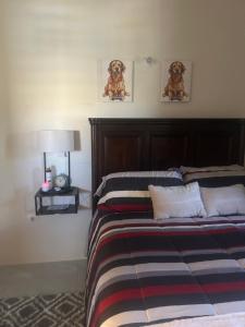 a bedroom with a bed with two dogs on the wall at Pleasant 1 bed room in Discovery Bay