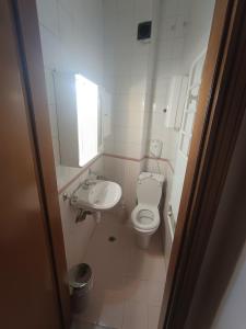 ein kleines Badezimmer mit Toilette und Waschbecken in der Unterkunft Mountain Icon in Florina + 15 Fotos