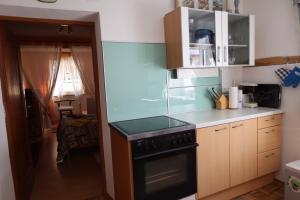 a kitchen with a stove and a counter top at Ferienhaus Rieger in Mallnitz