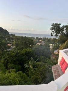 a view of the ocean from the balcony of a house at Pink house in Port Antonio