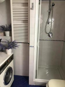 a shower in a bathroom with a washing machine at Villa Mattera - Sea - Hot Springs - Private Parking in Barano d'Ischia +30 photos