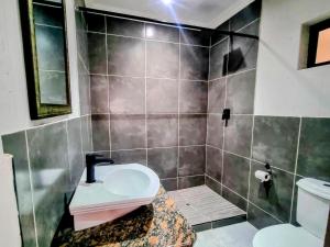 a bathroom with a sink and a shower at Kaleaba House on the Riverside in Parys +51 photos