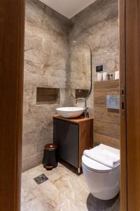 a bathroom with a white toilet and a sink at Vila Hera Spa in Vrbas +48 photos