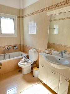 a bathroom with a tub and a toilet and a sink at Apollonian House in Korinthos