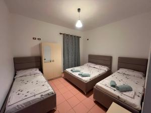 a room with two beds and a window at Ramadani Apartments in Velipojë