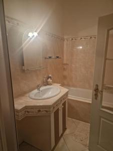 a bathroom with a sink and a tub at Apartment nad Sveikem in Karlovy Vary