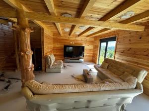 a living room with a couch and a tv at Agro Arge in Rožaje
