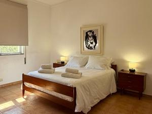 a bedroom with a large bed with two night stands at Moradia Vila Real Sto Antonio in Vila Real de Santo António