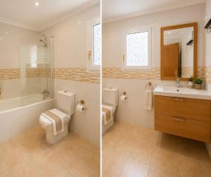 two pictures of a bathroom with a toilet and a sink at Amazing view bungalow MA2 in Torrevieja