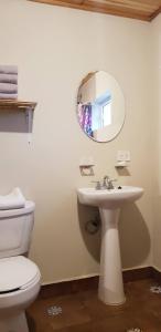 a bathroom with a toilet and a sink and a mirror at Cabaña La Victoriana in Creel +15 photos