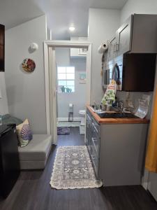 a small kitchen with a sink and a counter top at Ranch style tiny home retreat Near Downtown Orlando in Orlando