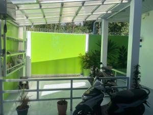 a green screen in a room with two scooters at Sonnenblume Homestay in General Luna