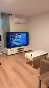 a living room with a large flat screen tv at Orgive Suite - Private 1 Bedroom Apartment in Riverview