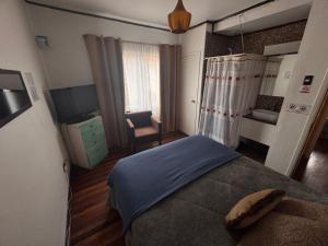 a bedroom with a bed and a television in it at Jaguar Hostel in Viña del Mar