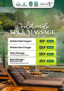 a menu for a spa and massage shop at Jolotundo Glamping and Edupark in Sagi +7 photos