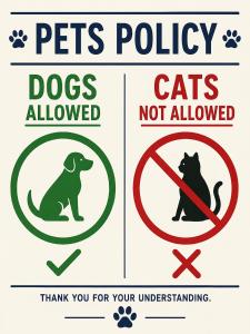 a sign that reads dogs allowed and cats not allowed at Heaven in the Hills Retreat in Maleny
