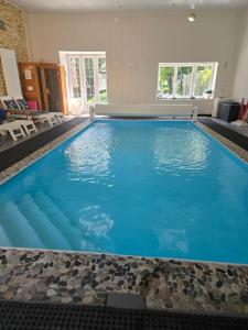 a large swimming pool with blue water at L'Argonnière in Buzancy