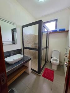 a bathroom with a sink and a toilet at Cotton Beach Holidays in Saint Francois