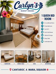 a flyer for a hotel room with a guest house at Carlyn's Guesthouse in Maria